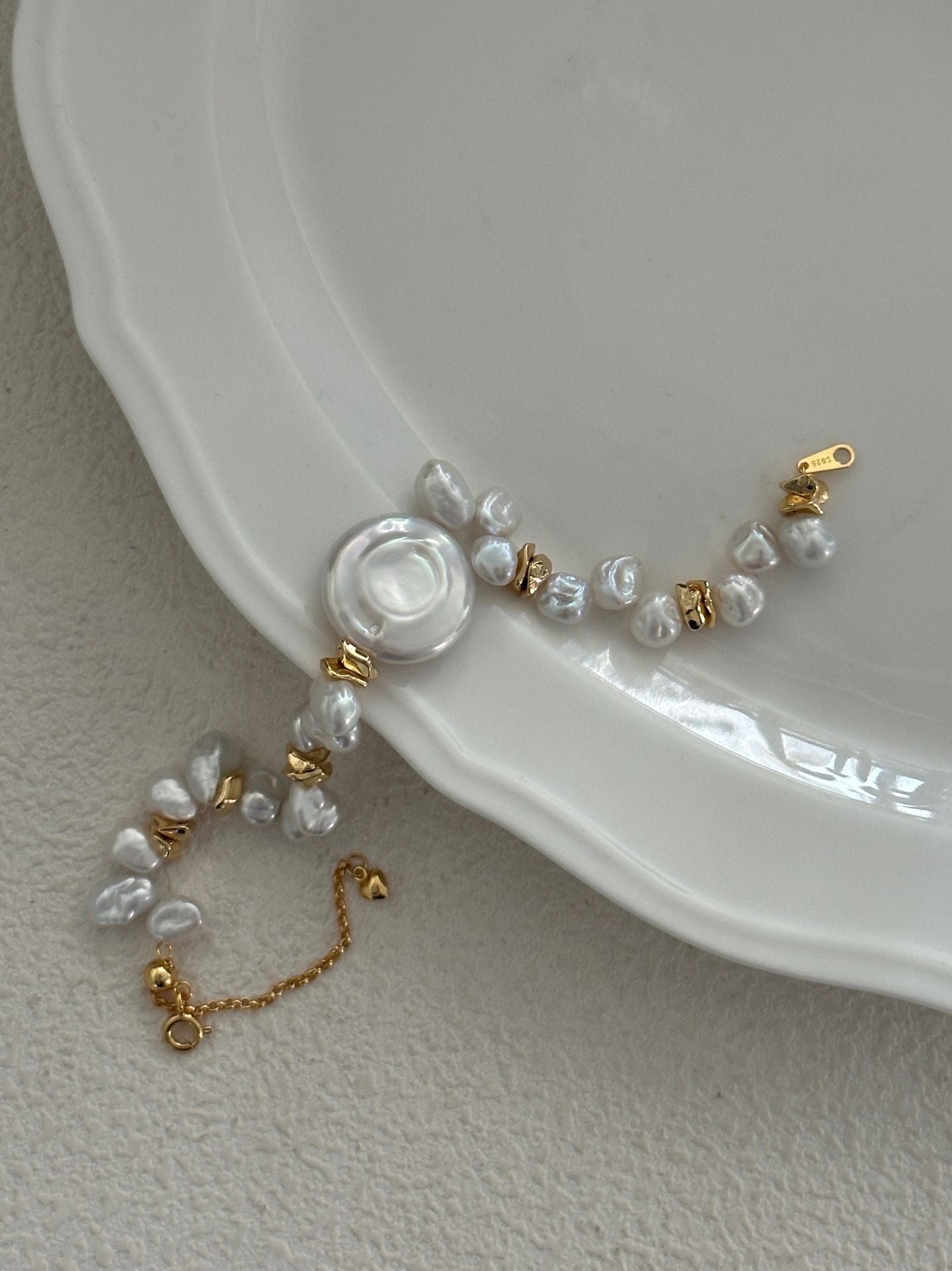 Gold Elderflower Keshi Pearl Bracelet
