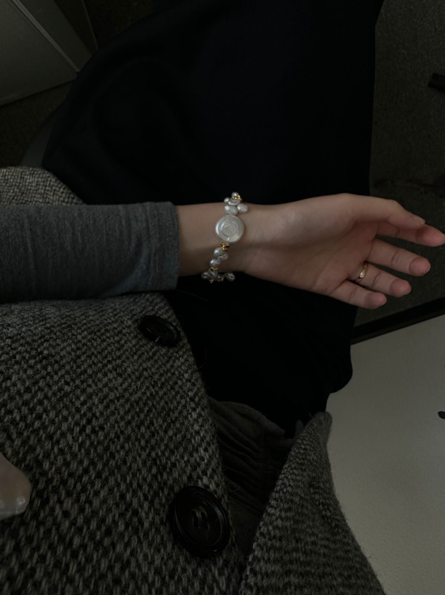 Gold Elderflower Keshi Pearl Bracelet