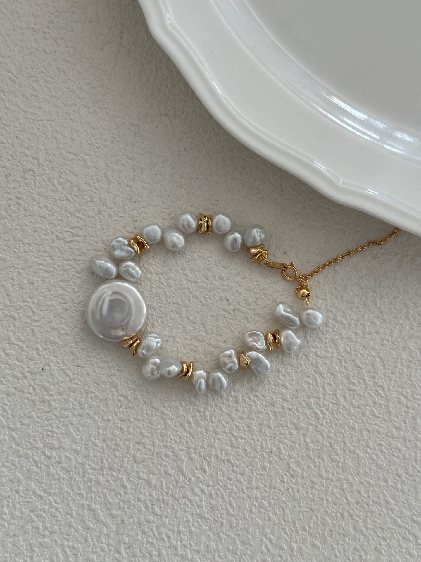 Gold Elderflower Keshi Pearl Bracelet