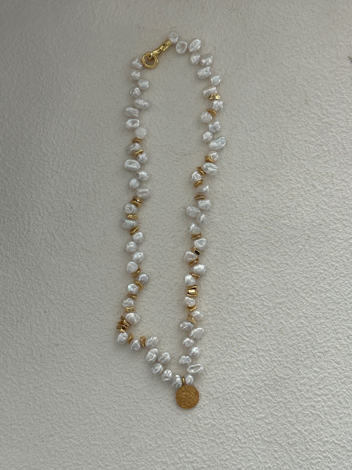 Gold Elderflower Keshi Pearl Necklace