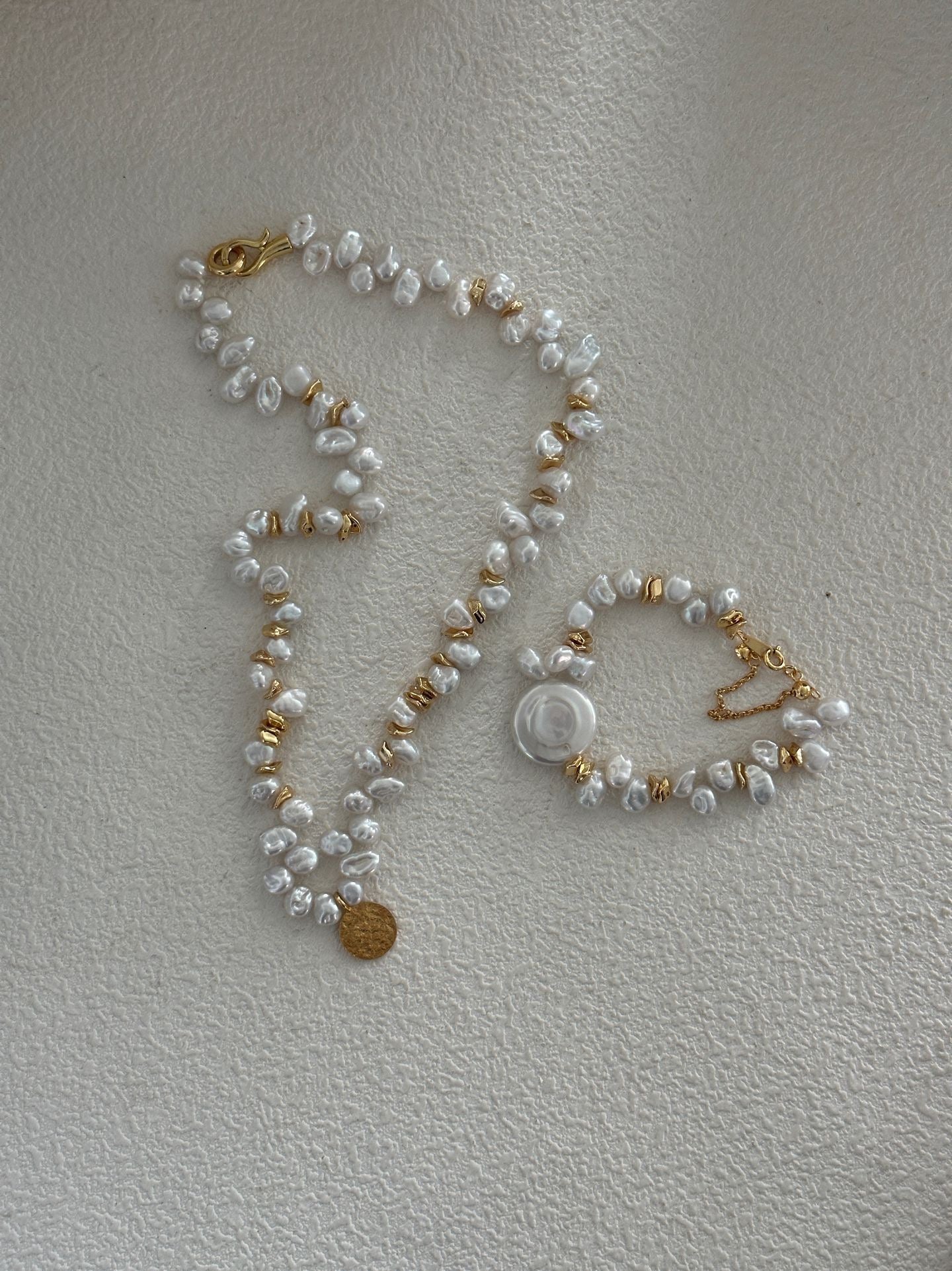Gold Elderflower Keshi Pearl Necklace