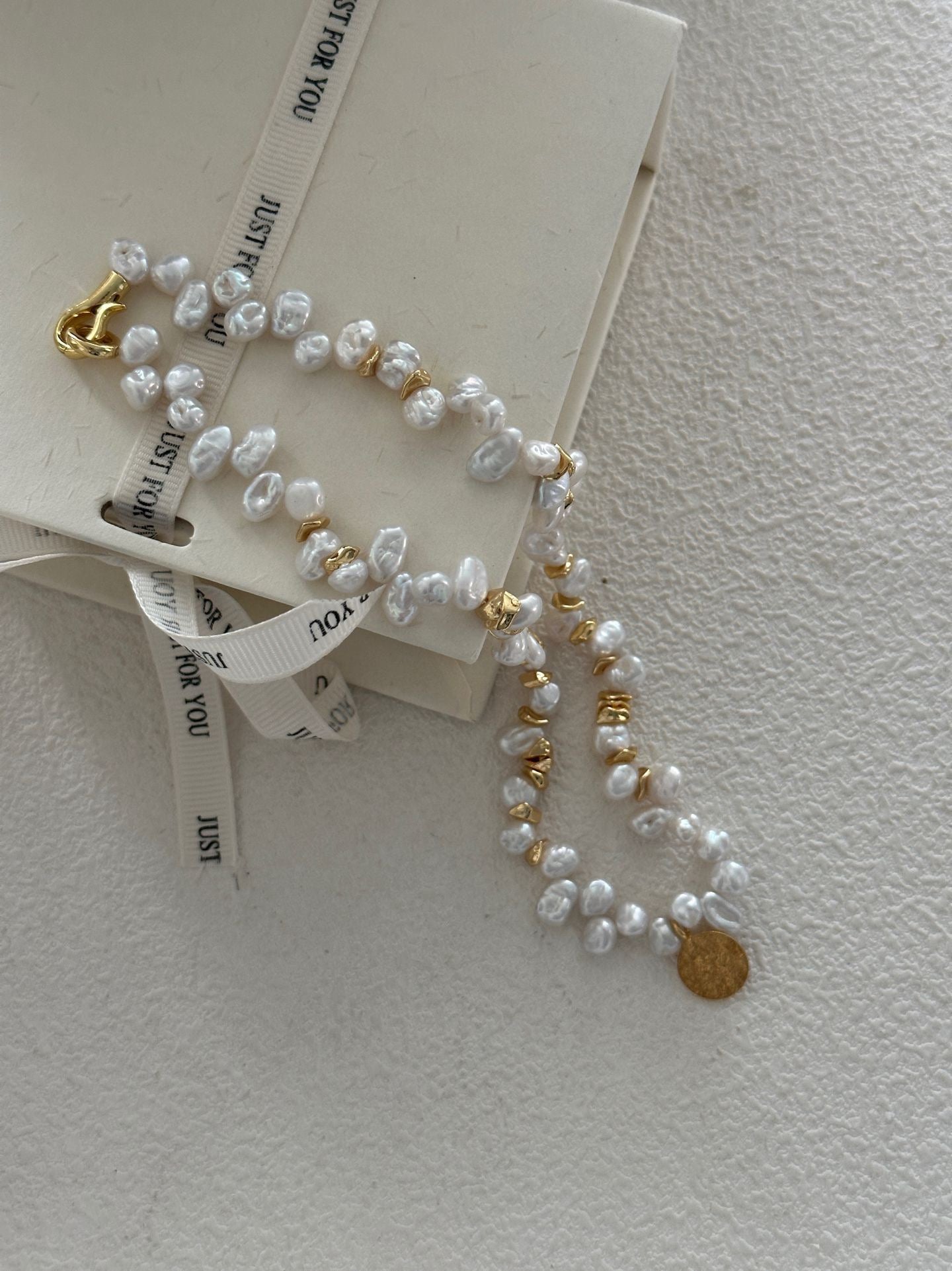 Gold Elderflower Keshi Pearl Necklace