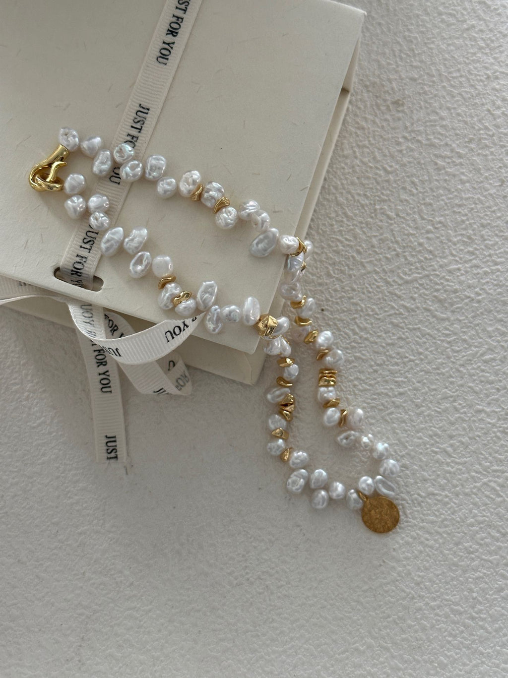 Gold Elderflower Keshi Pearl Necklace